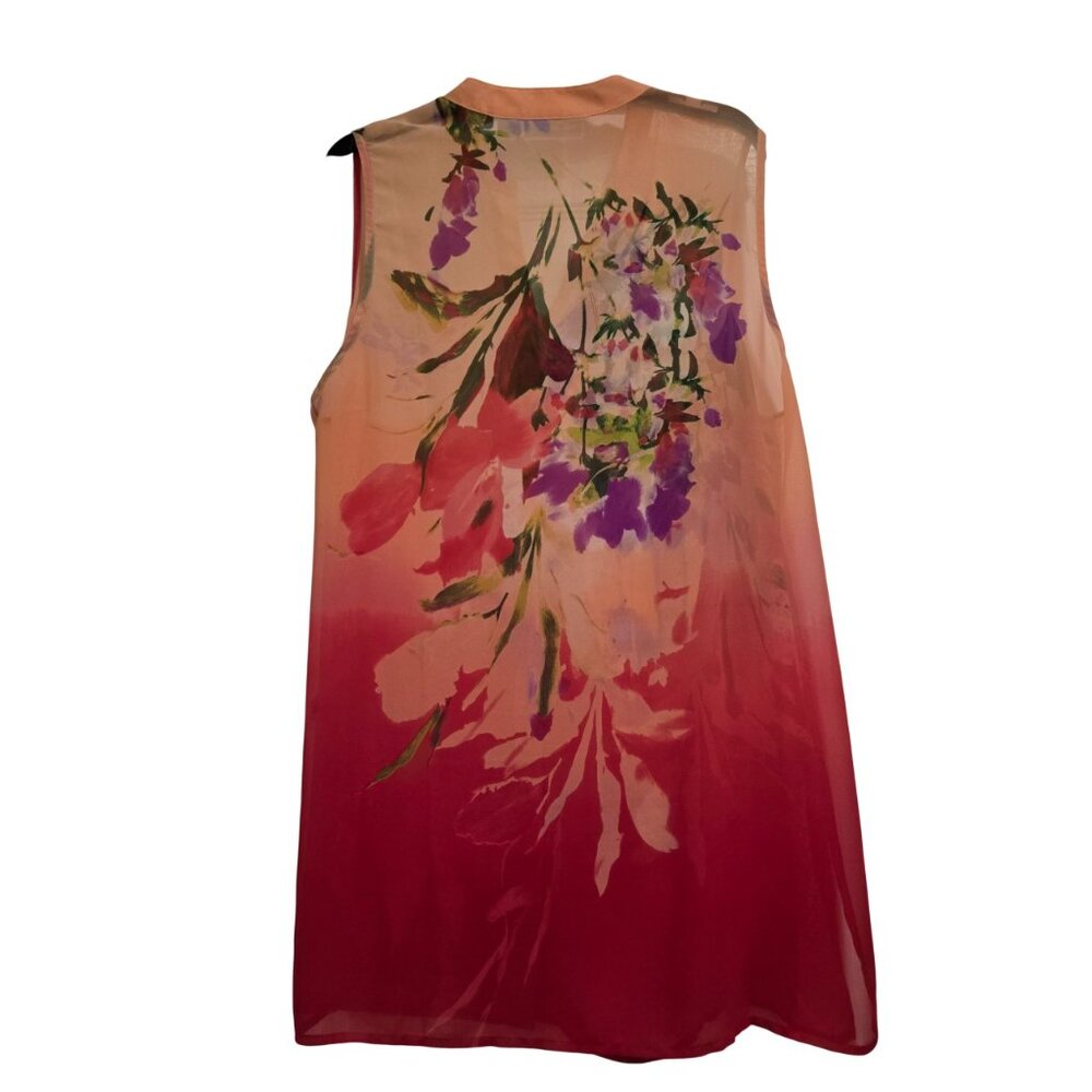 Susan Graver Sheer Pink Floral Blouse Tunic Swim Coverup 10 Excellent Condition - Picture 5 of 8